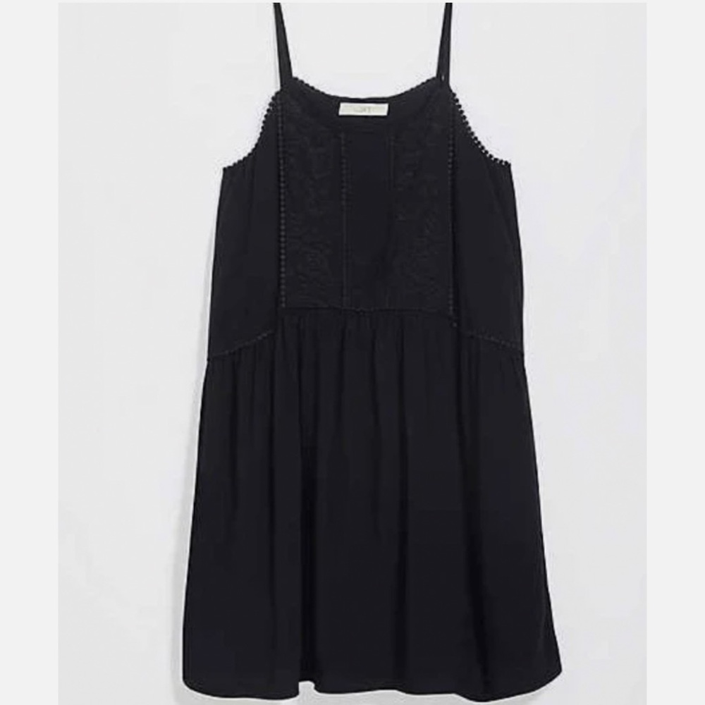 Loft Black Lacy Embroidered Strappy Swing Sleeveless Dress M